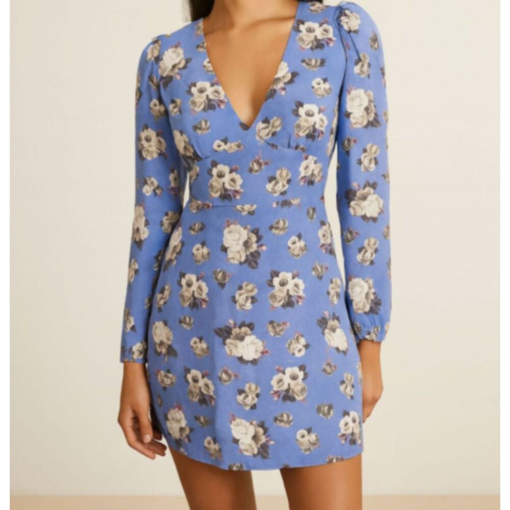 Aritzia Sunday Best Blue Floral Long-Sleeve Mini Dress Size 4